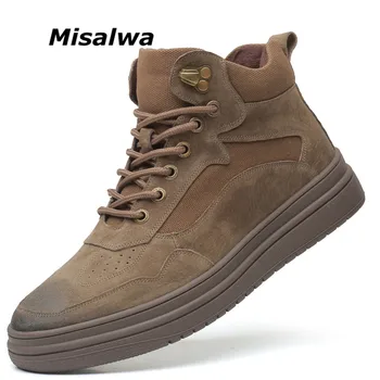 

Misalwa Versatile Men's Board Shoes Autumn Winter Leisure Sneakers High Top Youth Trend Suede Leather Flats for Men Breathable