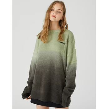 

MERRY PRETTY Women Man Gradient Color Knitted Sweaters 2020 Spring New Embroidery Knit Sweaters Loose Warm Jumper Pullovers