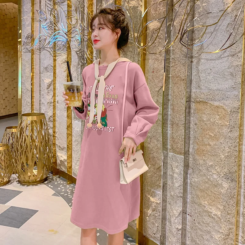 

(Photo Shoot) 2019 Korean-style Fall And Winter Clothes Pregnant Women Large Size Hoodie Dress Loose Fashion Mid-length Maternit