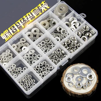 

free shipping one set 200pcs 304 Stainless Steel Hex Nut Screw Cap Flat Washer Spring Pad Home Set M3M4M5M6M8