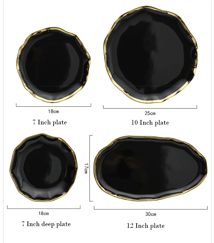 Белый черный Золотой обод керамическая тарелка фарфоровые тарелки для закуски Роскошные говядины десерт лоток миска для рисового супа ложка набор посуды