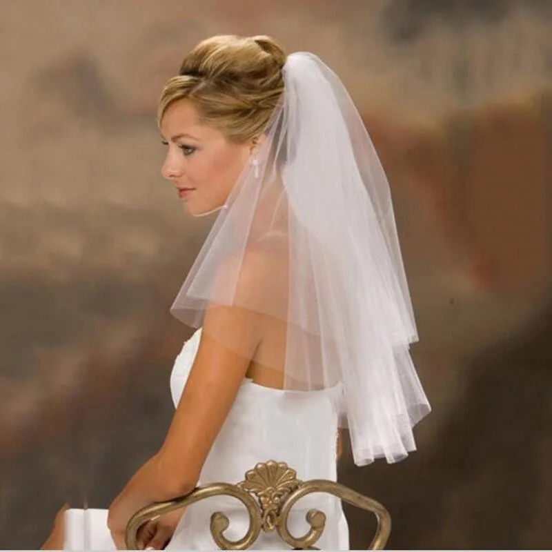 

Tulle Short Wedding Veil Two Layers with Comb Cheap Accessories For Bridal