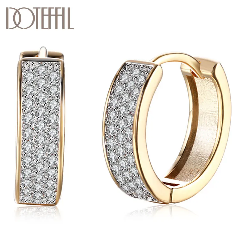

DOTEFFIL 925 Sterling Silver Single Row AAA Zircon 18K Gold Earrings For Women Gift Fashion Charm Party Wedding Jewelry