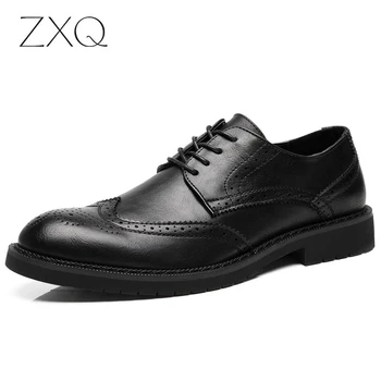 

Men Dress Shoes Formal Wedding Party Shoes For Men Brogue Shoes Luxury Brand Men's Oxford Big Size 38-47 New Fashion 2019