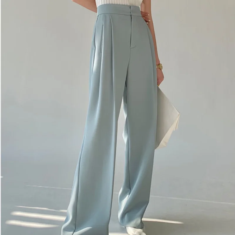 Designer Elegant Suit Pants Women Summer 2021 Slim Casual Korean Fashion Wide-legged Pants Solid High-waist Office Lady Clothing