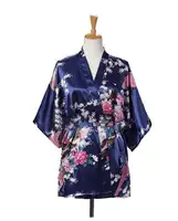 Lace Up Woman Peacock Print Japanese Kimono Yukata Silk Satin Short Style Sleepwear Home Nightgown Bath Robe Costume - Image 2