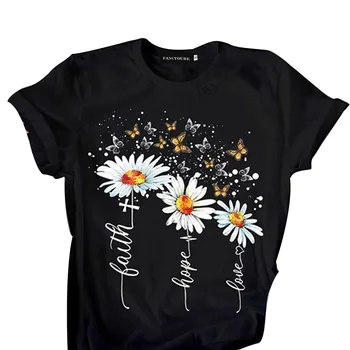 

New Arrivals T shirt Women Fashion Flower Butterfly Printed Harajuku Female T-Shirts Summer Short Sleeve Casual TShirt Tops