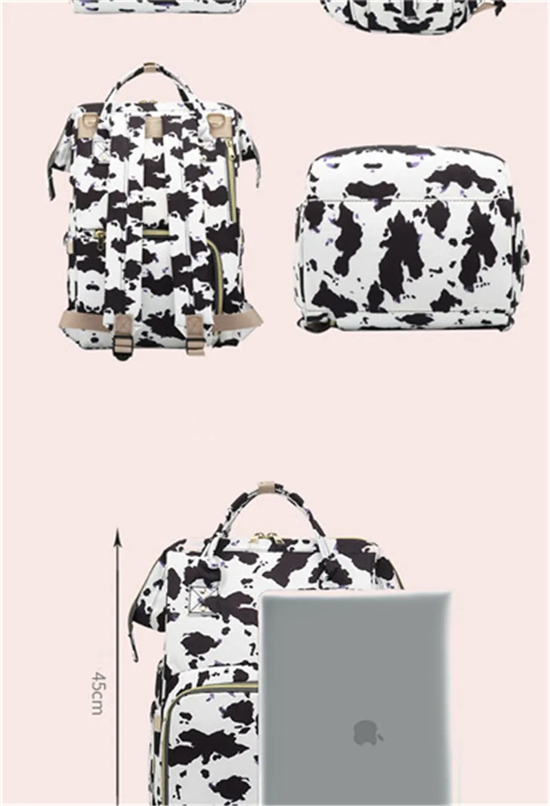 Fashion Lady Diaper Bags Cow Printed Baby Mummy Nappy Backpacks Multi-functional Large Capacity Family Travel Out Maternity Bags02