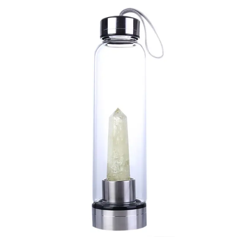 Natural Quartz Crystal Point Energy Water Bottle Healing Obelisk Wand Elixir Crystal Glass Infuser Decor Supplies - Color: 7