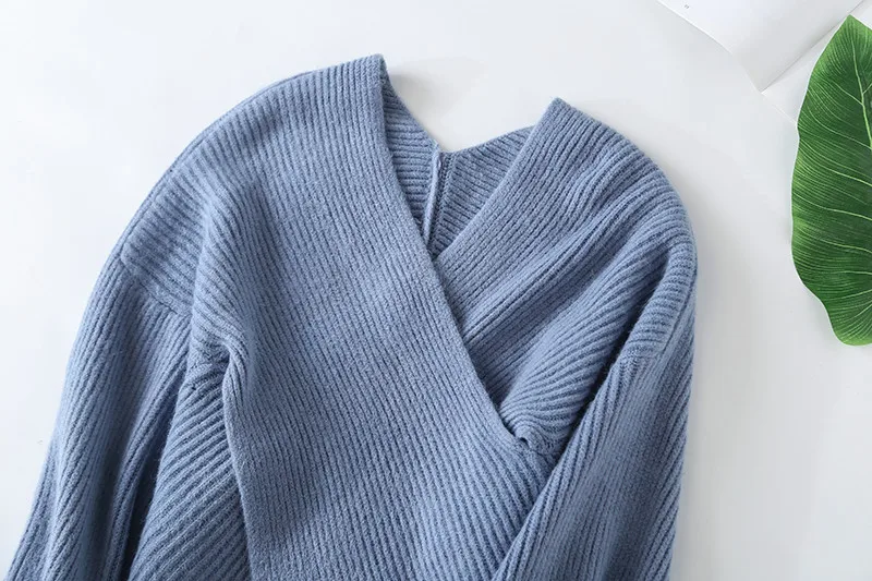 OMIKRON Pull Femme зимние свитера с длинными рукавами, одноцветные, с v-образным вырезом, сексуальные, с перекрещивающимися вставками, свитер для женщин, большие размеры, Roupa Feminina