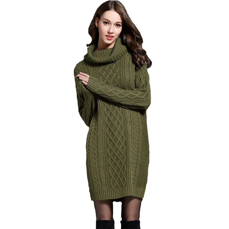 Свитер платье женская зимняя одежда свободный с длинным рукавом безразмерная рубашка джемпер Топы платье халат pull осенний пуловер - Цвет: Зеленый