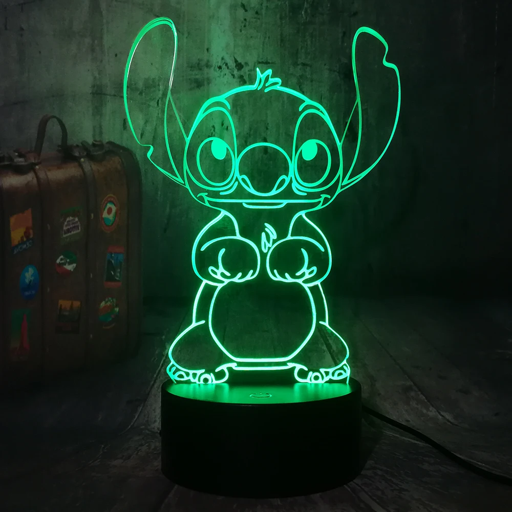  New Cartoon Cute Stitch 3D LED Night Light 7 Color Change Baby Sleep Table Lamp Home Decor Holiday  - 32953337941