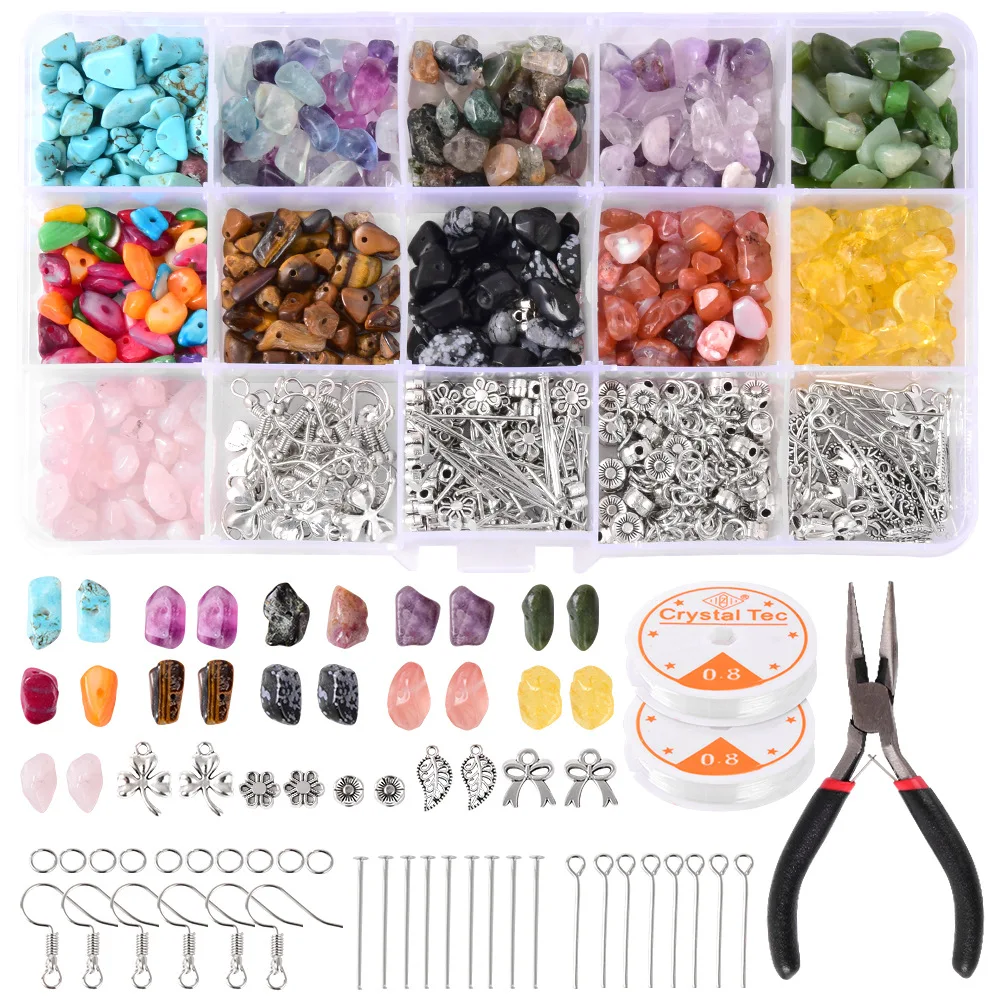 Natural Irregular Crystal Chips Stone Beads Kit with Jump Rings Earring Hooks for DIY Bracelet Necklace Jewelry Making Supplies