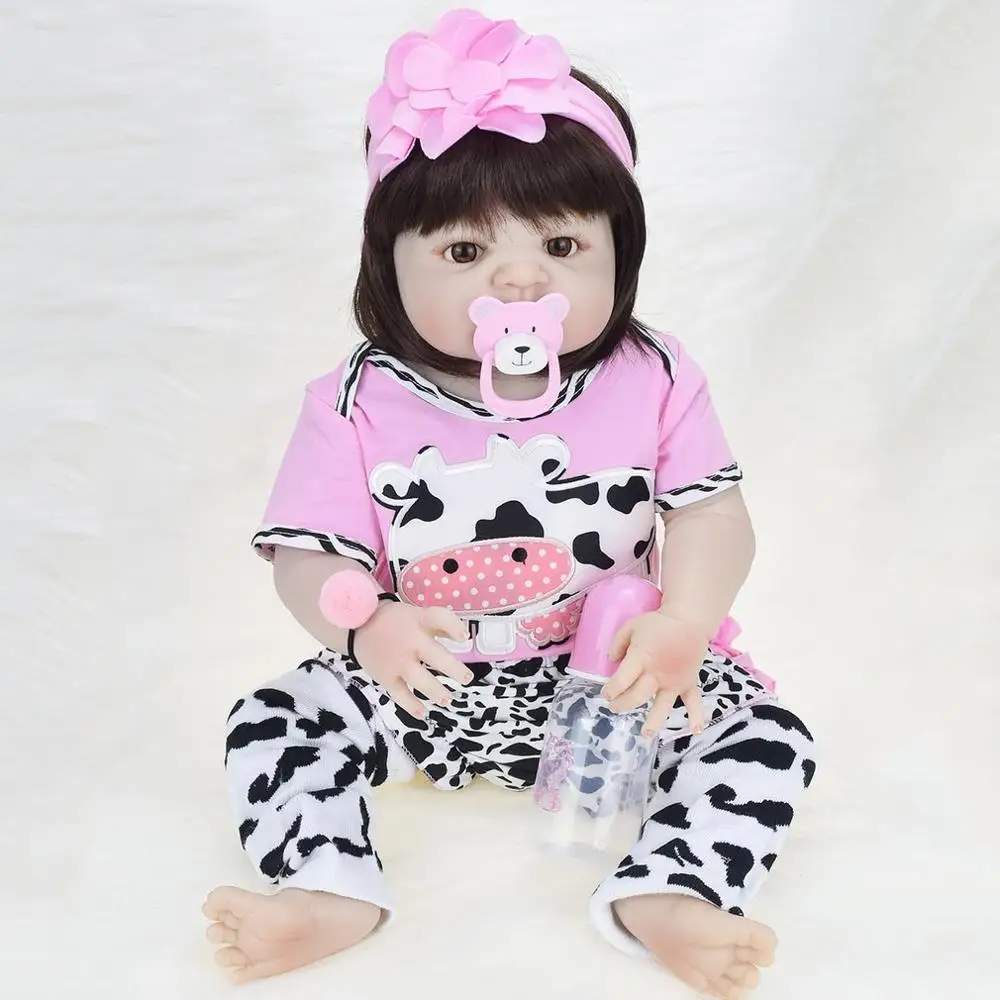 57CM Reborn Babies 55 см Reborn Baby Doll тканевый корпус с плюшевым мишкой детский силиконовый babydoll Playmate подарок для девочек детские игрушки Bebe Reborn - Цвет: 57CM Reborn Babies