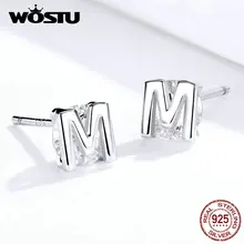WOSTU настоящие 925 пробы серебряные серьги-гвоздики с алфавитом м модные буквы циркония маленькие серьги для женщин ювелирные изделия FIE739
