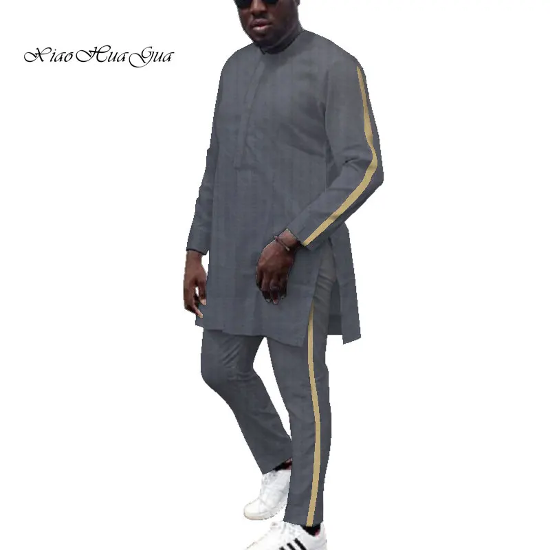 Дашики мужская одежда в африканском стиле рубашки и брюки комплект из 2 предметов большого размера в африканском стиле хлопковая одежда с длинными рукавами и круглым вырезом WYN687 - Цвет: 2