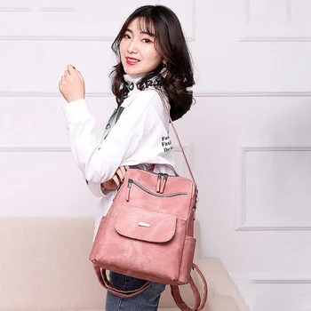 

AUAU-Leather Backpack Women Shoulder Bag Vintage Bagpack Travel Backpacks for School Teenagers Girls Back Pack Women