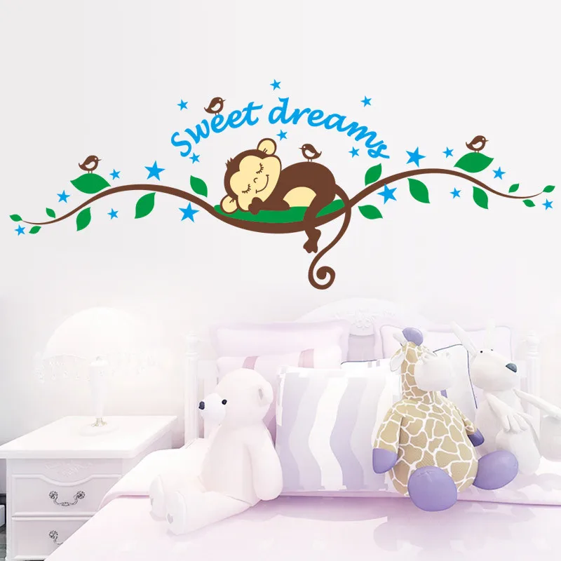 Сладкие сны Спящая обезьяна на дереве наклейки на стену для детской комнаты ПВХ настенные художественные наклейки для детской спальни украшения для дома