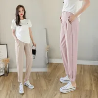 Chiffon Thin Summer Maternity Ankle Pants Fashion Split Button Design Clothes For Pregnant Women Pregnancy Casual Harem Trousers 2