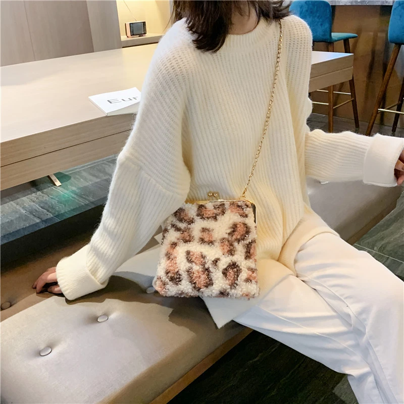 

2019 NEW FASHION HERALD Leopard Print Pinch Plush Package Woman Single Shoulder Chain Oblique Satchel Tide women bag luxury