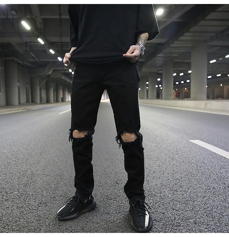 Klassieke Stijl Ripped Zipper Jeans High Street Fashion Mannen Alle Match  Black Slim Fit Jeans|Spijkerbroek| - AliExpress