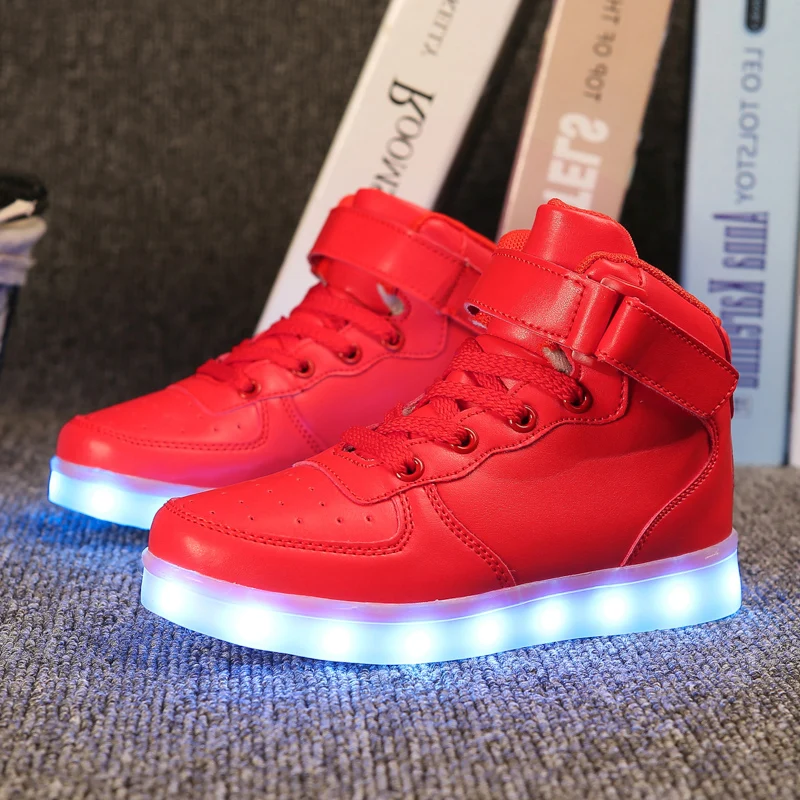 ULKNN 25-37 дети Led Usb зарядка светящиеся кроссовки Дети крюк петля Мода светящаяся обувь для девочек мальчиков кроссовки с светильник - Цвет: MS032 Red