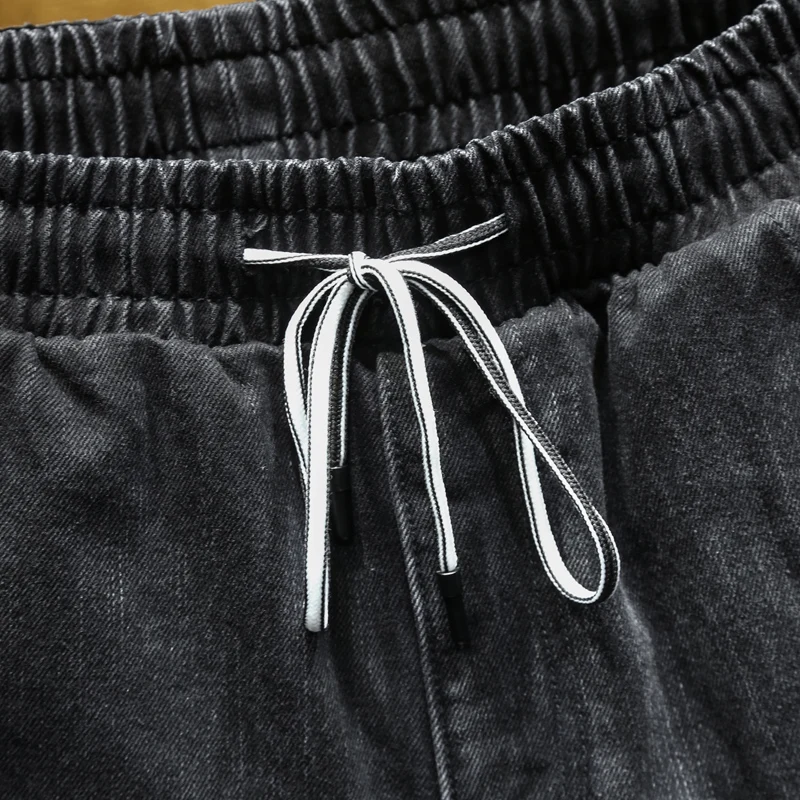 Reviews Men's Jeans Black Streetwear Waist tie Pants Jeans Men Slim Fit Cargo Pants Homme Plus size pants Oversized pants 5XL 6XL 7XL