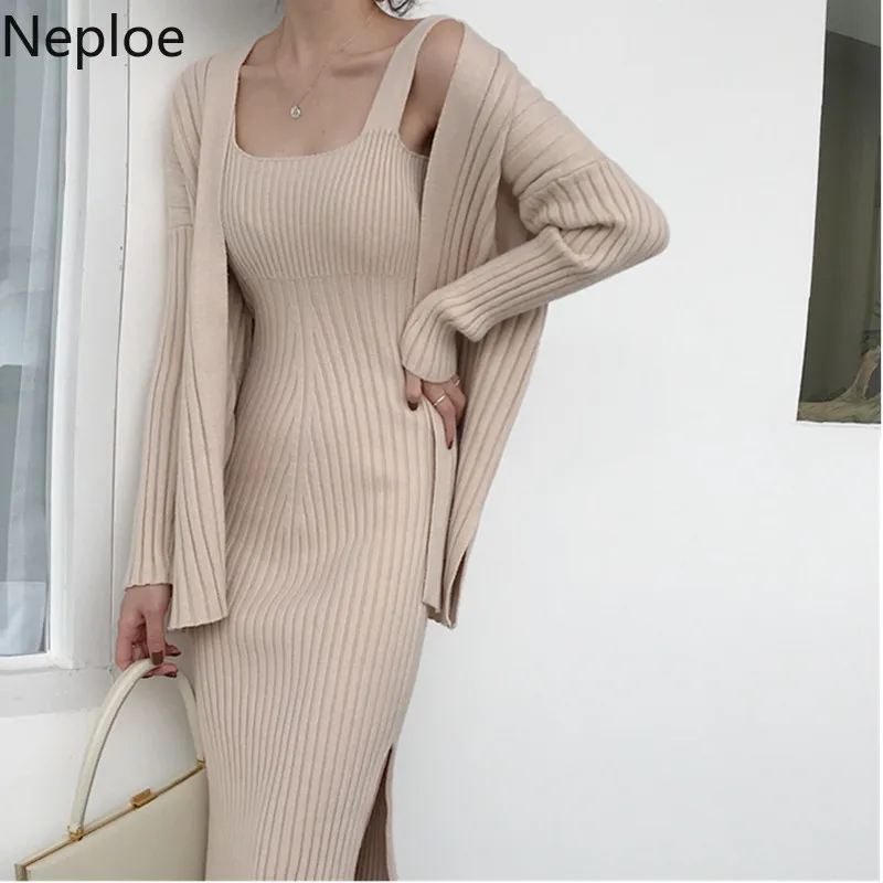 Женское повседневное зимнее платье Neploe 2021 Кардиган с длинным рукавом + свитер на