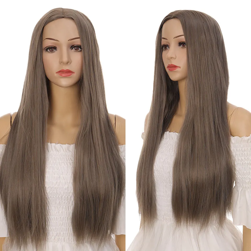 

synthetic cheap fake long straight wigs hair with bangs natural wig extensions false for black blond women brown MUMUPI
