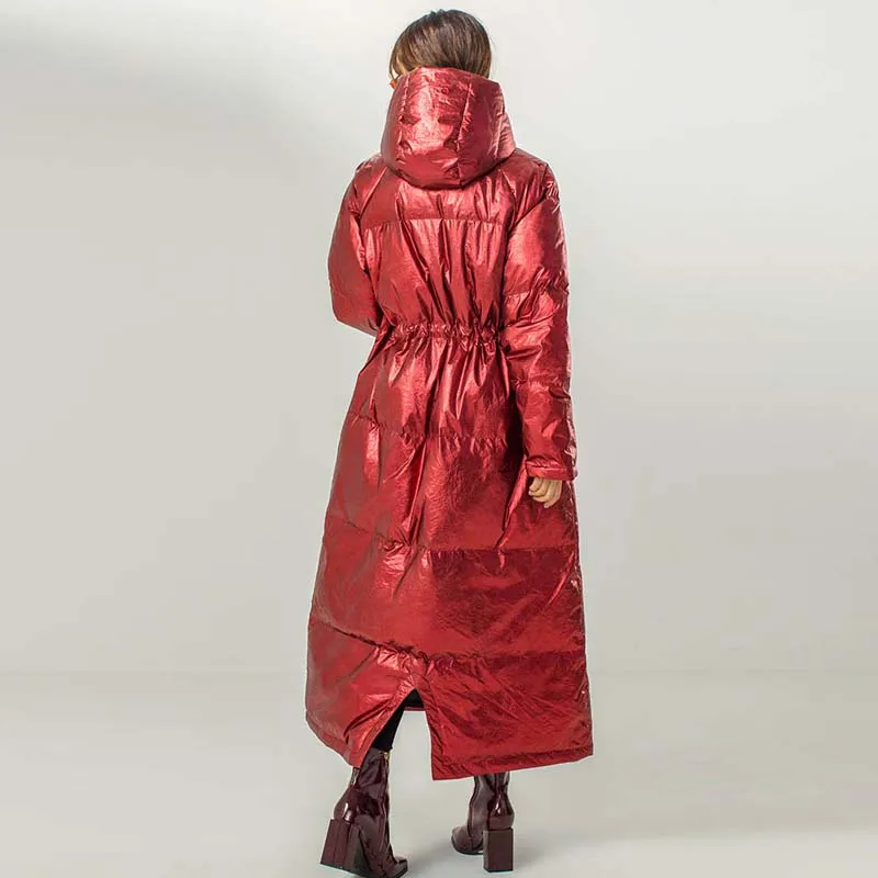 Autumn Winter Women Long Down jacket Large size Loose Hooded Female Outwear Thick warm 90% White duck down coat Chic INKEO 9O099