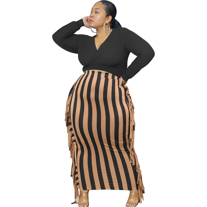 Conjuntos de Roupas Topo e Bodycon Haoohu Senhoras Tamanho Grande Sexy Feminino Manga Longa Colheita Duas Peças Conjunto Saia Urbano Casual 2022 5 Cheap Plus size Conjuntos