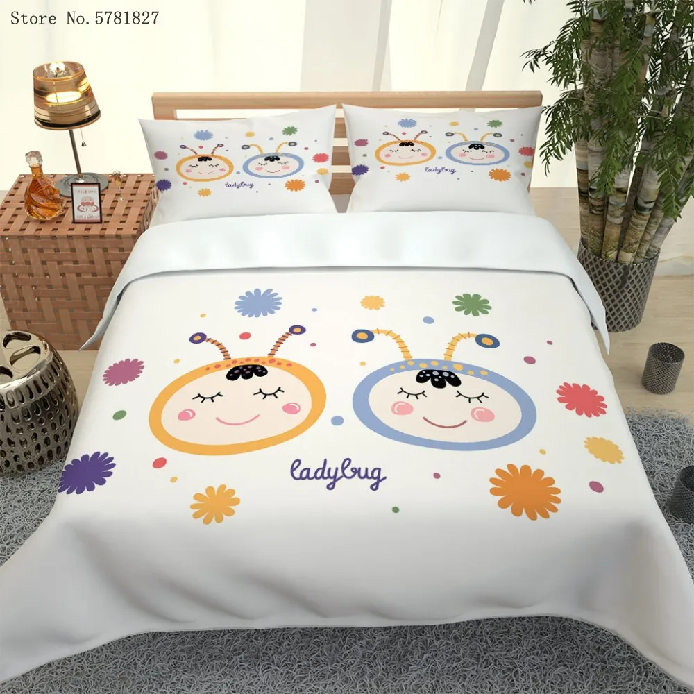2/3 Pieces Ladybug Boy Girl Bedding Set 3D Print Lovely Cute Cartoon Duvet Cover Home Textile Bed Quilt Pillowcase | Дом и сад