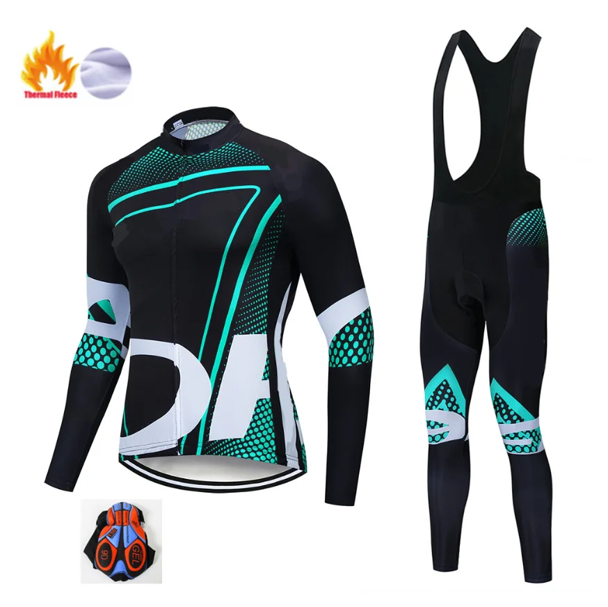Fleece set Pro equipo Invierno Polar Ciclismo Джерси наборы hombres calentador bicicleta tela MTB Ropa Ciclismo Майо гелевая Подушка - Цвет: Fleece set