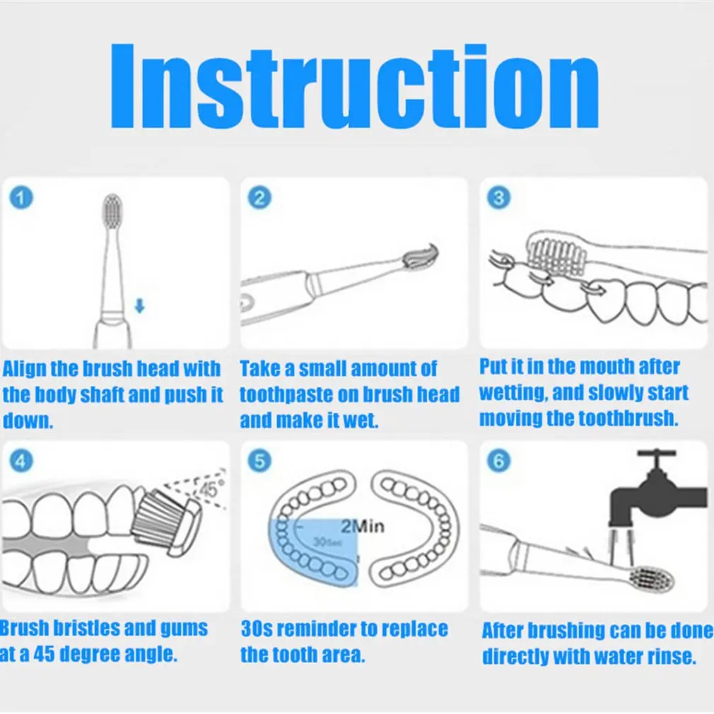 Мощная Электрическая зубная щетка ультразвуковая моющаяся электронная отбеливающая Водонепроницаемая перезаряжаемая зубная щетка