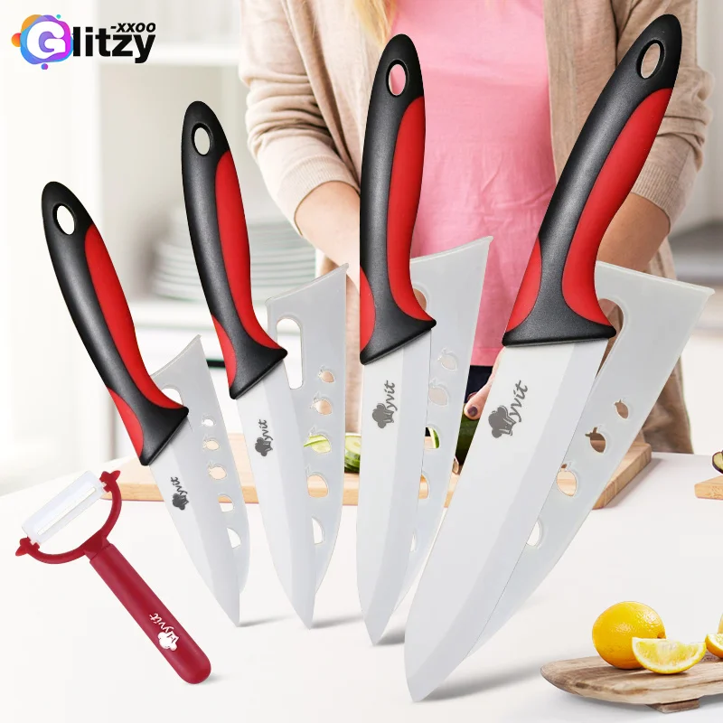 

Ceramic Knife Zirconia Kitchen Chef's Vege Fruit Knife White Blade 3" 4" 5" 6" inch + Peeler Cooking Set Soft Anti-slip Handle