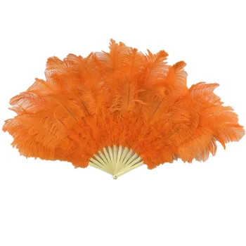 

Cheap price Bamboo Handle 55cm Double Players 13 sticks Hand Fans ostrich feather fan with fluffy turkey marabou feathers