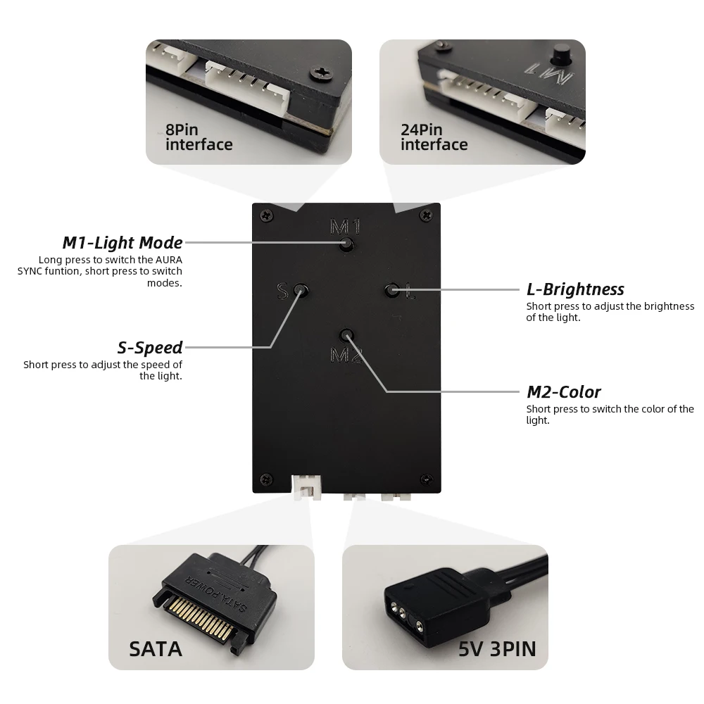 Cabo de Extensão Cabo de Iluminação A-rgb Arco-íris Efeito Néon Strimer Fio 24pin Extensão Motheboard Vga Extender pc Mod Gpu 8pin - Imagem 6