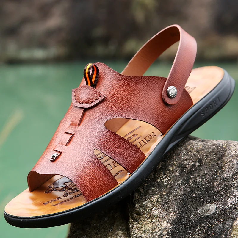

Classic Men's Sandals Summer Casual Leather Men Slippers Roman Designer Men Beach Sandals Soft Comfortable Man Outdoors Shoes