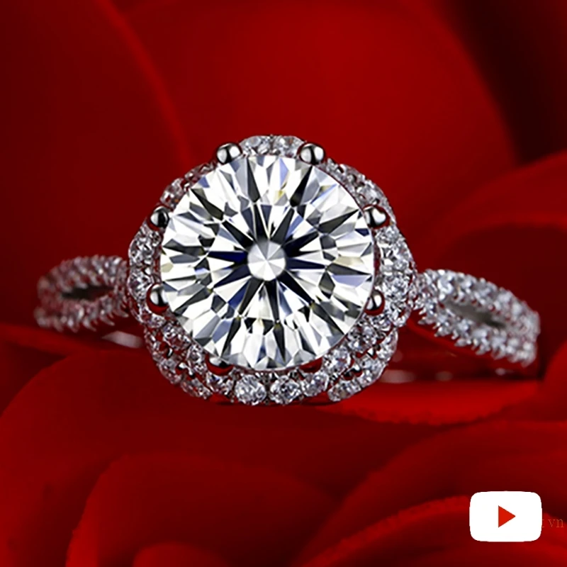 

9mm Round Cut S925 Fine Jewelry sterling silver ring imitation diamond Carat 4Cs wedding proposal dream