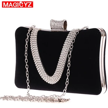 

Fashion Brand Woman Evening BagU Diamond Knucklebox Wedding Clutch Girl Elegant Velvet Shoulder Party Bag