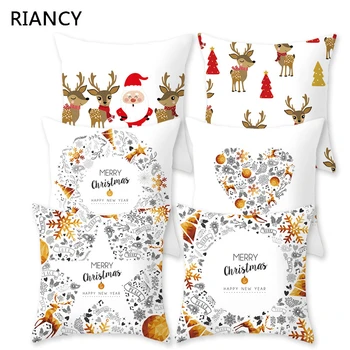 

Santa Deer Pattern Christmas Cushion Cover Decorative Throw Pillow 45*45cm Polyester Pillowcase Xmas New Year Home Decor 40543