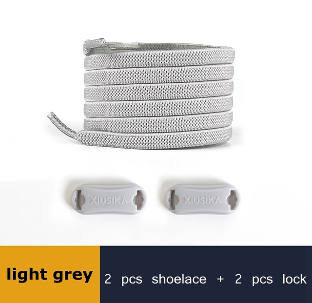 1 Pair Buckle Lock No Tie Shoelaces Elastic Reticulated Woven Flat Shoe Laces Quick Wear In 1 Second Sneakers Lazy Shoelace light grey