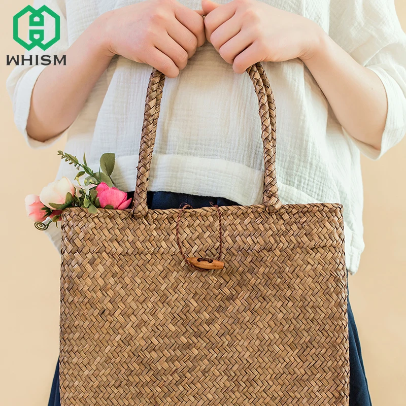 

Straw Beach Bag Handmade Woven Shoulder Bag Summer Beach Vacation Casual Handbag Large Capacity Totes Bag
