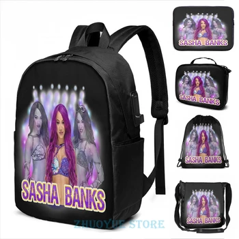 

Funny Graphic print Sasha USB Charge Backpack men School bags Women bag Travel laptop bag