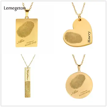 

Lemegeton Custom Fingerprint Necklace Personalized Name Date Necklace Stainless Steel Engraved Necklaces For Women Baby