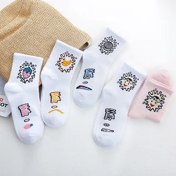 

One Pair Breathable Unisex Letter Printed Long Socks Funny Cotton Skateboard Socks white Over Ankle Socks
