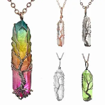 

Unisex Seven Chakra Crystal Natural Veins Energy Pendant Necklace Orgone Energy Healing Pendant Rainbow Crystal Stones Necklace