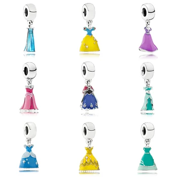 

925 Sterling Silver Original Pan Fairy Tales Charm Beads Princess Dress Pendant Charm Women DIY Bracelet Necklace Jewelry Gift