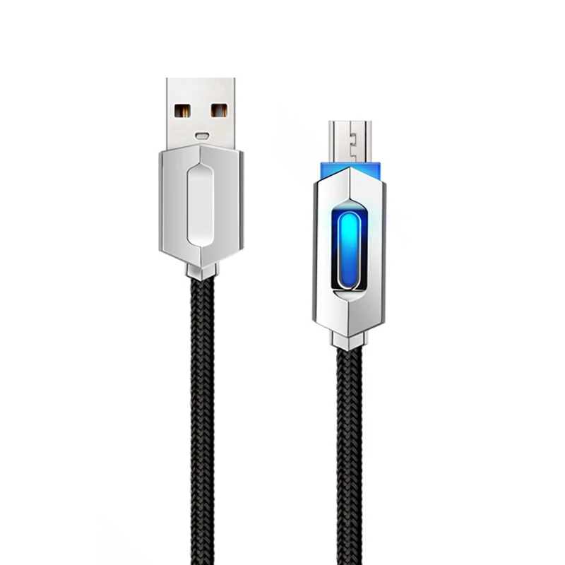 2A usb type-C кабель для быстрой зарядки нейлоновый ткацкий светящийся светильник кабель для передачи данных type-C Android Micro Sync зарядный провод для huawei - Цвет: Черный