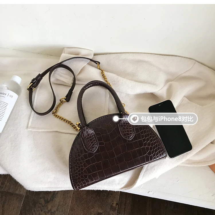 Stone Pattern Leather Crossbody Bags For Women Luxury Quality Shoulder Messenger Lady Brand Travel Semicircle Handbags